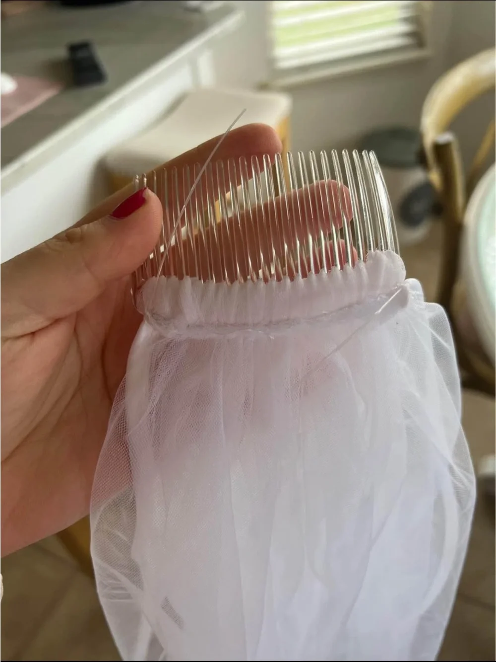 Sheer White Bridal Veil with Ribbon Edge